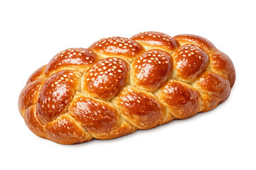 Challah bread loaf, freshly baked with golden crust and sesame seeds, representing jewish tradition and delicious pastry