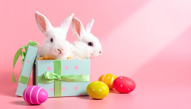 White rabbit in Easter gift box