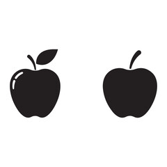 Two black apple icons with one leaf on a white background for design and illustration purposes  simple fruit symbols