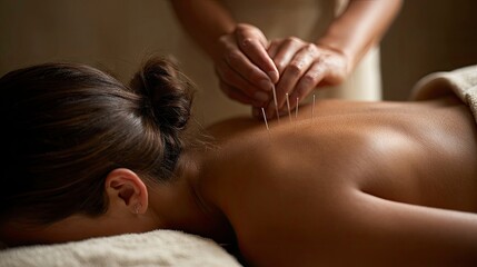 Relaxing Acupuncture Treatment on a Woman's Back in Wellness Setting