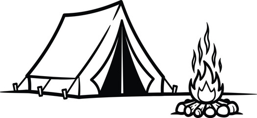 Camping scene with tent and campfire © rijvi