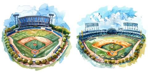 baseball stadium watercolor vector illustration © Dar
