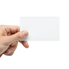 Fototapeta premium A hand holding a blank white business card against a plain background. isolated on transparent background