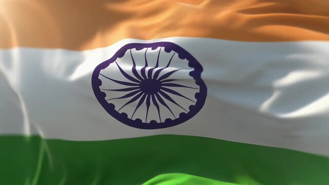 Close Up Indian Flag Waving Fabric Texture with Ashoka Chakra Detail