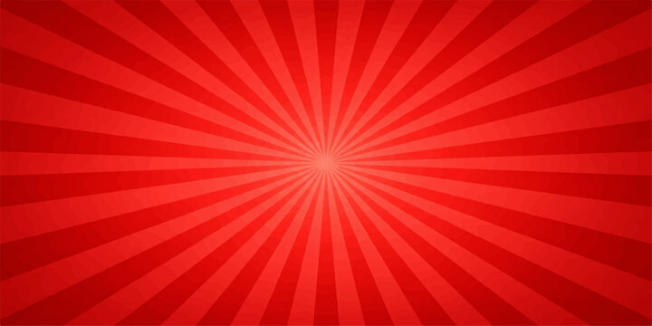 Abstract red sunburst background featuring a bright radial starburst vector illustration with orange light rays and an energetic glow design