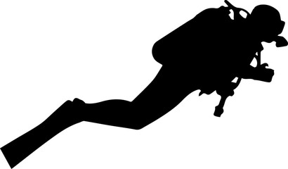 Scuba Diver Silhouette Vector – Underwater Diving Illustration © Rezowan 