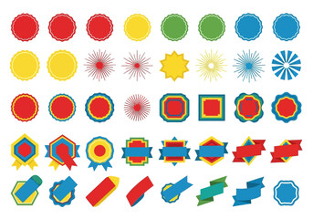 Fototapeta premium Versatile Collection of Colorful Flat Design Graphic Elements: Assorted Vector Labels, Ribbons, and Badges for Digital Projects