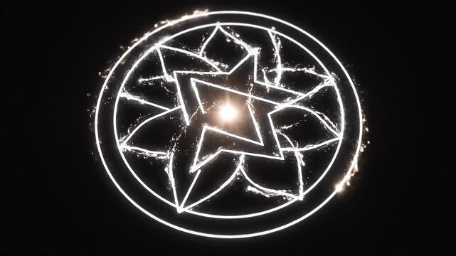 Mystical Glowing Magic Circle with Sacred Geometry and Star Symbol on Black Background