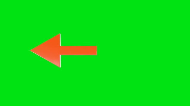 3d Red arrow pointing left animation green screen. Animation red arrow pointing to side and moving on green screen. Bouncing left icon arrow with a green background.