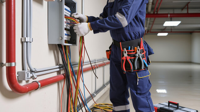 A specialist manages the electrical power board. He uses various tools for precise repairs, This work ensures a functional energy system, He uses insulated tools for electrical repairs