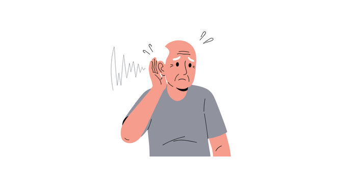 Man experiencing hearing loss with frustrated expression