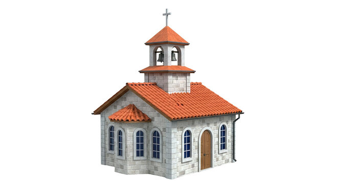 Cartoon Church with Bell Tower and Cross