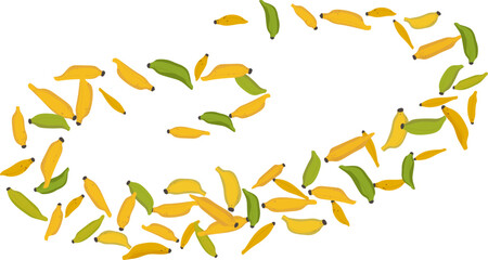 Obraz premium Dynamic explosion of yellow and green Nam Wa bananas scattering in the air