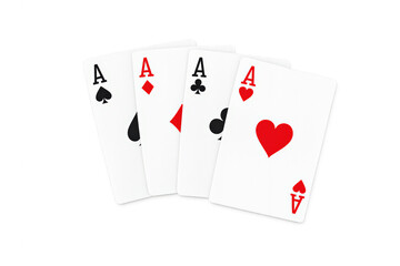 Obraz premium Playing cards with four aces representing a strong hand in poker or casino games, showing luck and skill