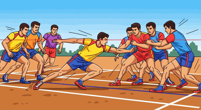 Kabaddi Players in Action: Intense Match on Outdoor Court