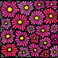 Fototapeta premium Seamless Retro Pink Daisy Flower Pattern on Black Background