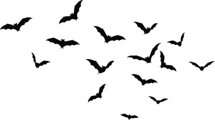 Flying bats silhouette, spooky night wildlife background, Halloween concept, dark sky bat swarm, mysterious nocturnal animals, horror nature scene © PROTAP