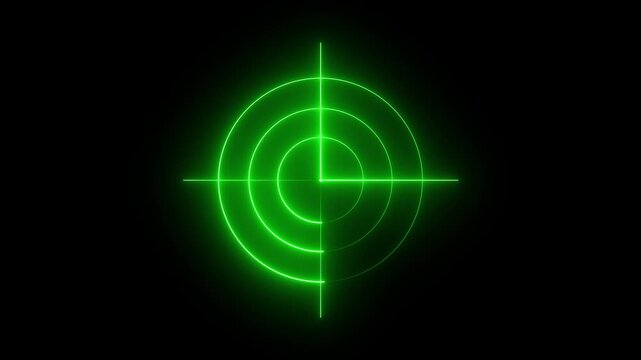 Glowing neon target icon animation isolated on black background