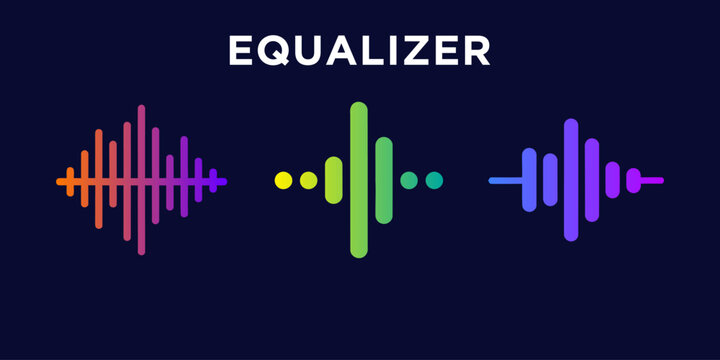 Modern equalizer waveform illustration with colorful audio bars on dark background, ideal for music apps, sound visualization, streaming platforms, and audio technology design