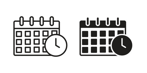 Calendar clock icon - editable stroke vector illustration eps10.