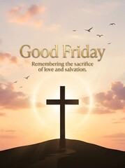 Good friday concept with cross at sunset symbolizing love and salvation