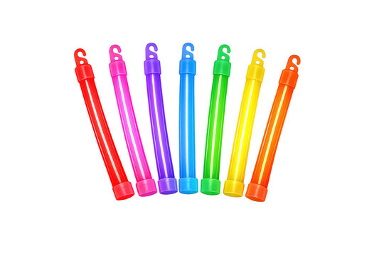 Colorful glow sticks forming a rainbow display for party, celebration, and fun, transparent background