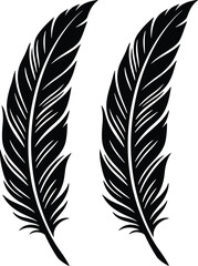Obraz premium Minimalist black feather illustrations, mirrored symmetrical design, bold high‑contrast artwork, elegant decorative motif for logos, tattoos, branding, and creative projects