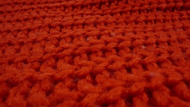Macro Knitted Sweater Pattern Closeup Even Studiolit View Of Repetitive Rows And Tidy Stitches, Graphic Rhythm Of Chunky Yarn, Clean Red Textile Surface For Modern Product Backgrounds