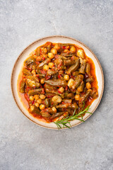 Fototapeta premium Freshly cooked okra dish on stone table background