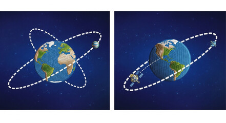 Satellite orbits around planet Earth in outer space. © Tanto