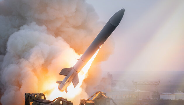 Modern Military Missile Launching with Fire and Smoke