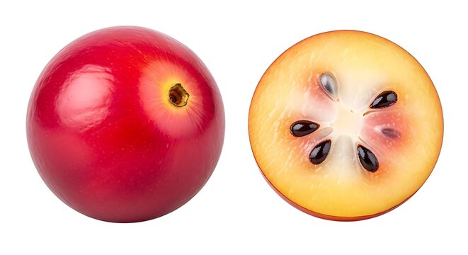 Fresh Pluots, Red and Cut, on White Background