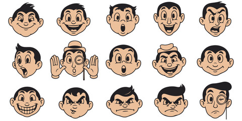 Obraz premium Funny cartoon faces showing emotions vector illustration flat design eps 10