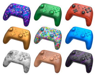 Collection of gaming controllers isolated on white background with clipping path © Vasyl Onyskiv