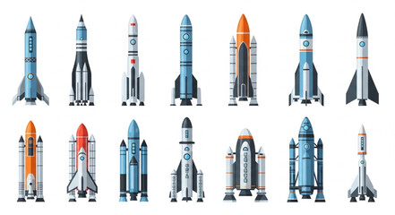 Collection of various rockets and spacecraft on a white background. © Tanto