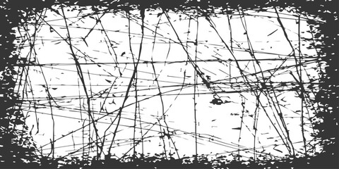 A silhouette of winter reeds and grass patterns stands against a cold blue sky with white snow and frozen branches in an abstract nature landscape © GrungeForge