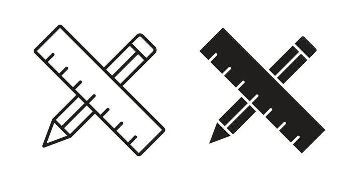 Pencil and ruler icon - editable stroke vector illustration eps10.