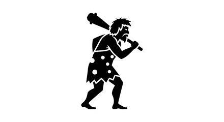 Cave Man Silhouette Walking.