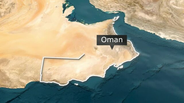 3D animated map of Oman with its borders