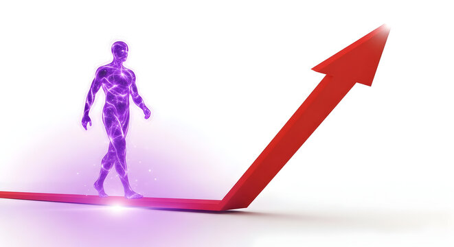 Climbing the Red Arrow: Symbol of Determination
Upward Stride: Figure on Path to Success
Bold Ascent: Purple Figure on Red Growth Arrow