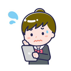 タブレットを使う「学生」の女性