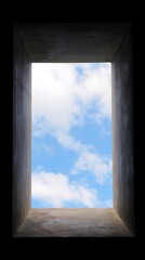 Fototapeta premium sunroof. Rectangular sunroof framing moving clouds against a blue sky, minimalist architectural detail. real-estate listings. 