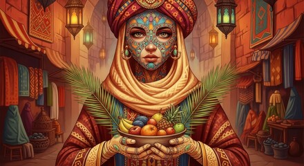 Obraz premium Vibrant street scene with exotic woman.