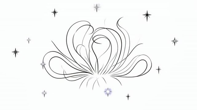 An ornate black vector illustration featuring an abstract floral design element with vintage swirls and butterfly silhouettes for a nature-inspired wedding ornament pattern
