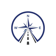 Blue Compass Rose Navigation Direction Symbol.