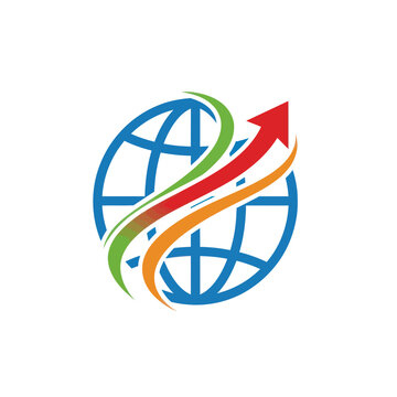 Colorful Globe Logo with Rising Arrow.