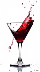 Glass of liquid in dynamic splash, white background