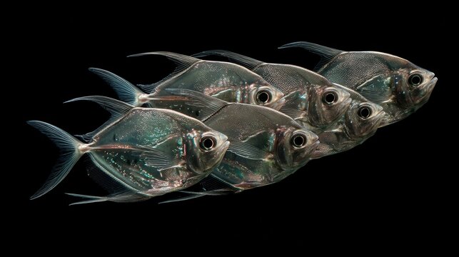 Transparent Glass Fish Swimming in School