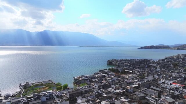 Shuanglang Ancient Town Aerial View - Erhai Lake, Dali Mountains
