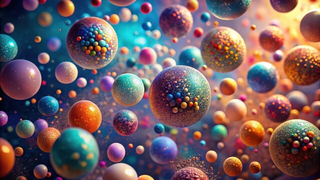 A vibrant explosion of iridescent spheres, shimmering with a dazzling array of colors and textures, creates a captivating and joyful visual spectacle